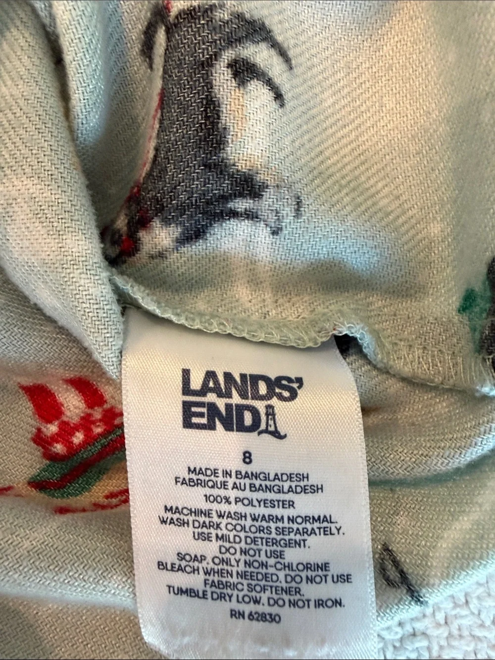 Lands’ End Holiday Dog Print Girls Long Sleeve Nightgown in Sage Green